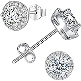 Bergoolin Moissanite Stud Earrings, Lab Created Double Halo Design 1 Pair VVSI Quality D Color Round Cut,Moissanite Earrings for Women Men Sensitive Ear Gifts