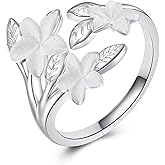 JBAERD Plumeria Ring Sterling Silver Plumeria Ring Hawaii Flower Jewelry Gifts for Women