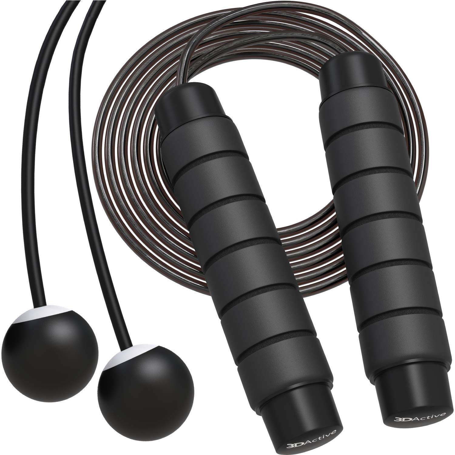 3DActive Jump Rope, Tangle-Free Adjustable Skipping Rope with Ball Bearings. Perfect for Home Workouts, Cardio Exercise & Burning Calories. Cordless Jump Rope, Handle Weights & Carry Bag Included