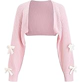 Verdusa Women's Bow Sweater Cute Cropped Cardigan Long Sleeve Knitted Shrug