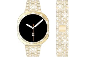 DEALELE Bands and Case Compatible with Samsung Galaxy Watch 8 40mm / 44mm, Bling Rhinestone Diamond Metal Bracelet with Shiny Protective Case Cover Replacement for Women Men