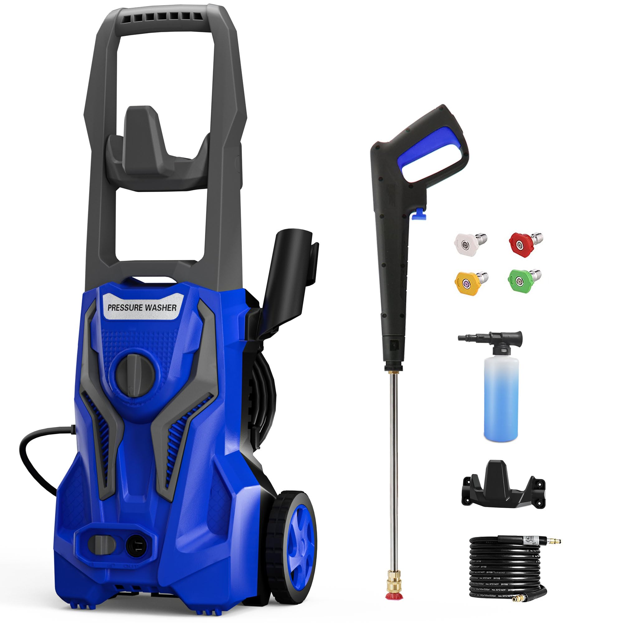 Photo 1 of Power Washers Electric Powered 5000PSI-max 3.2GPM High Pressure Washer Car Cleaning Machine with Adjustable Spray Nozzle and Foam Cannon for Home Driveway Patio Deck, Blue