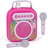 Karaoke Machine with 2 Microphones Karaoke Toys for Girls Age 6-8 Karaoke Machine for Kids 3-5 Pink Birthday Gift Toys for 4-10 Bluetooth Karaoke Speaker System
