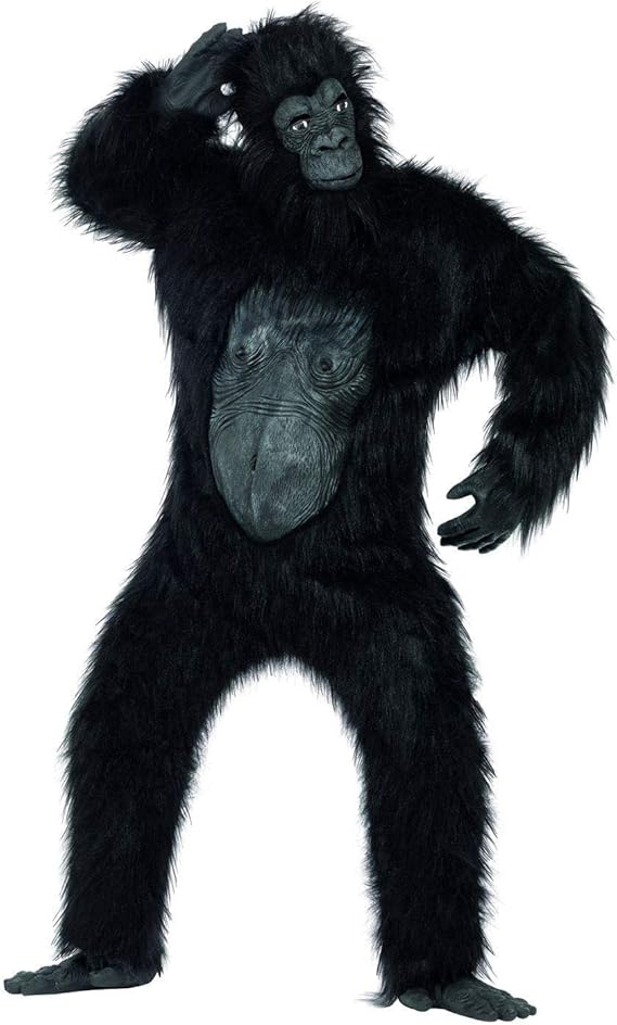 Fancy Dress VIP Men's Deluxe Gorilla Costume Bodysuit with Rubber Chest