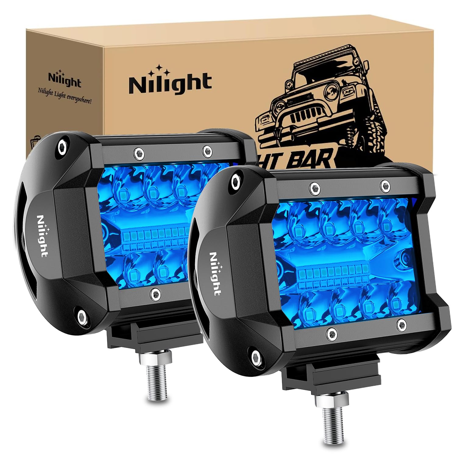 Nilight 4" LED Light Pod Blue Triple Row 2PCS 60W