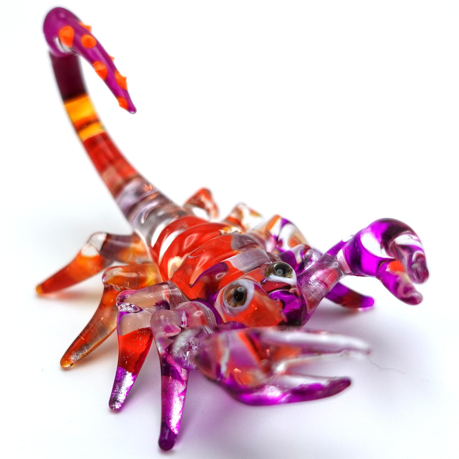 Sansukjai Scorpion Miniature Figurines Animals Hand Painted Blown Glass Art Gold Trim Collectible Gift Decorate, Orange Purple