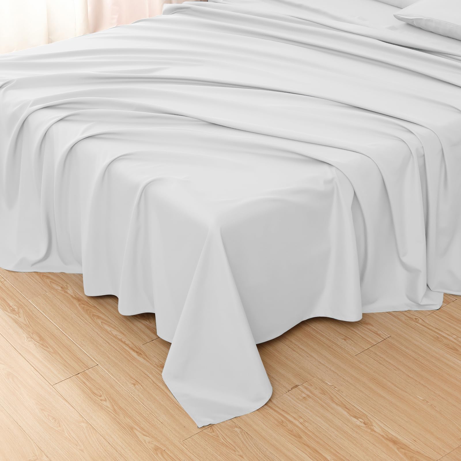 Photo 1 of Toodou White King Bed Top Sheet is Made of Soft Wrinkle Resistant Microfiber and The Luxurious Solid Color Flat Sheet is Comfortable and Durable