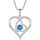 Rocayi Love Heart Necklace for Women 925 Sterling Silver Birthstone Pendant Necklace Dainty Jewelry for Women Wife Mother Christmas Birthday Mother's Day Gift