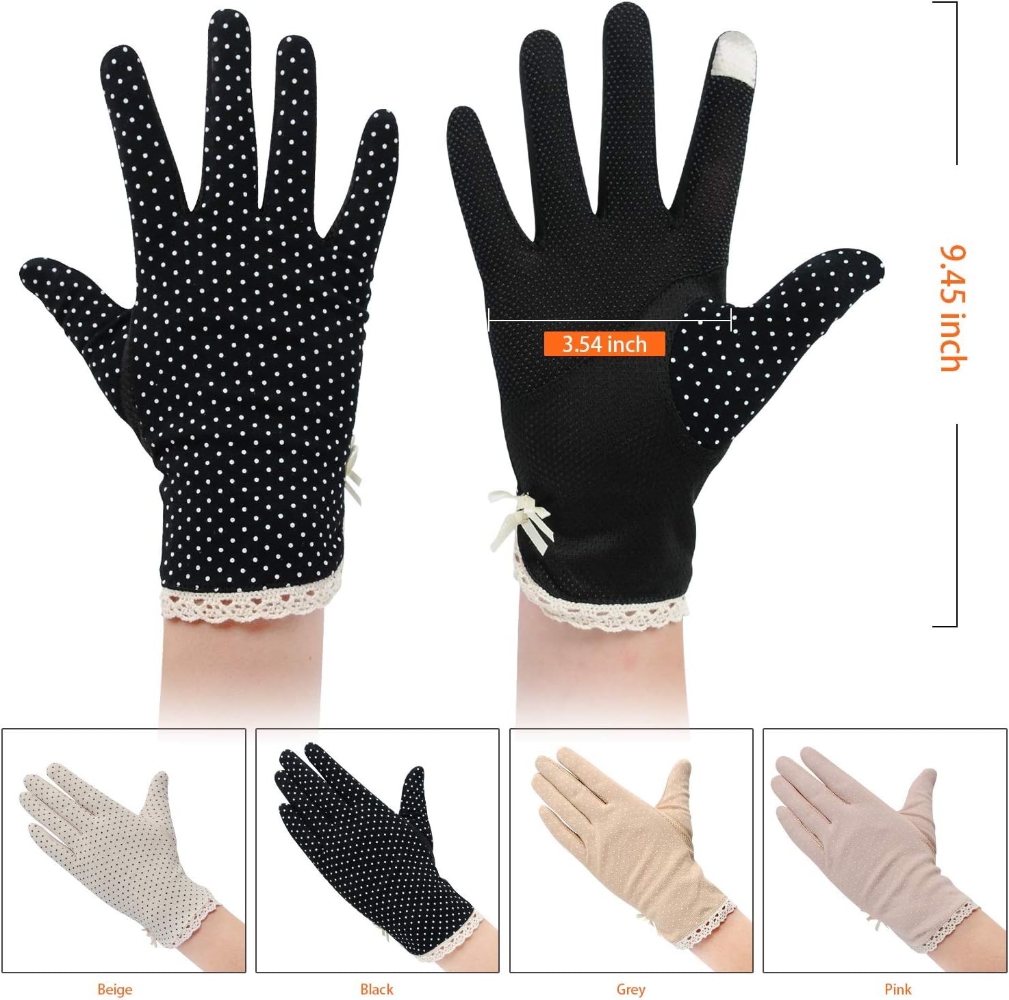 4 Pairs Summer Women Dots Sun Uv Protection Gloves Cotton Lace Anti-skid Driving Gloves