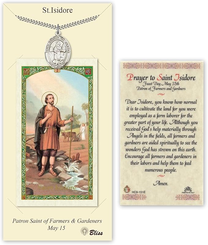 Pewter Saint Isidore the Farmer Medal with Laminated Holy