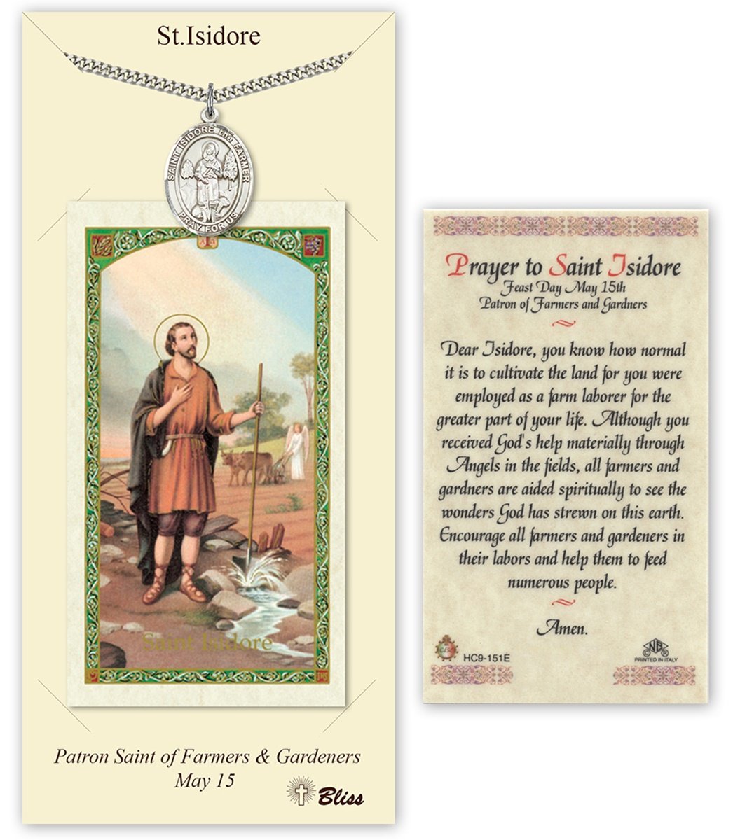 Pewter Saint Isidore the Farmer Medal with Laminated Holy Prayer Card