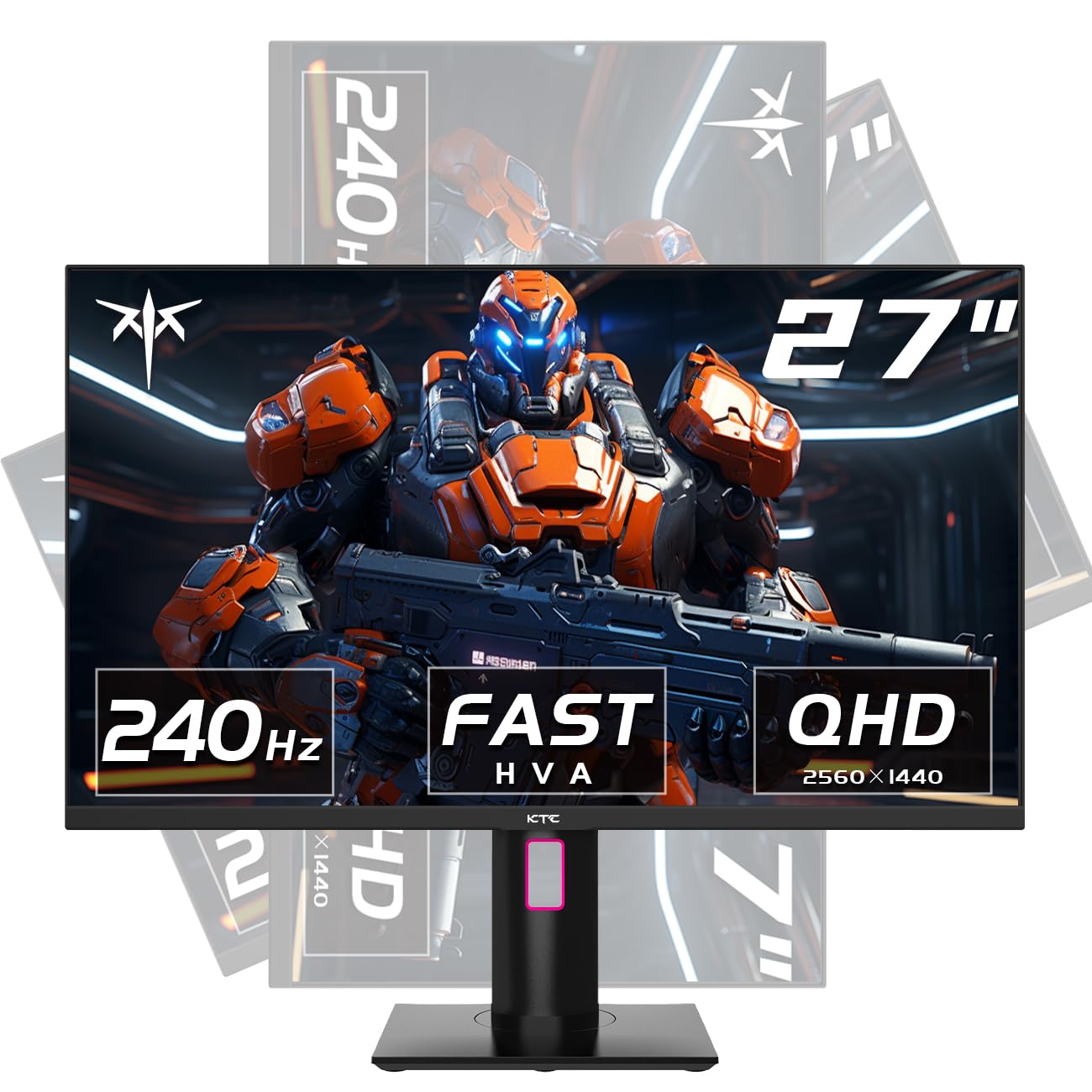 KTC Monitor para juegos de 27 pulgadas, 240 Hz, monitor QHD 2560 x 1440, HVA rápido, HDR400, compatible con G-Sync/FreeSync, USB/Tipo C/DisplayPort/HDMI, montaje VESA, inclinación de altura ajustable, H27E22