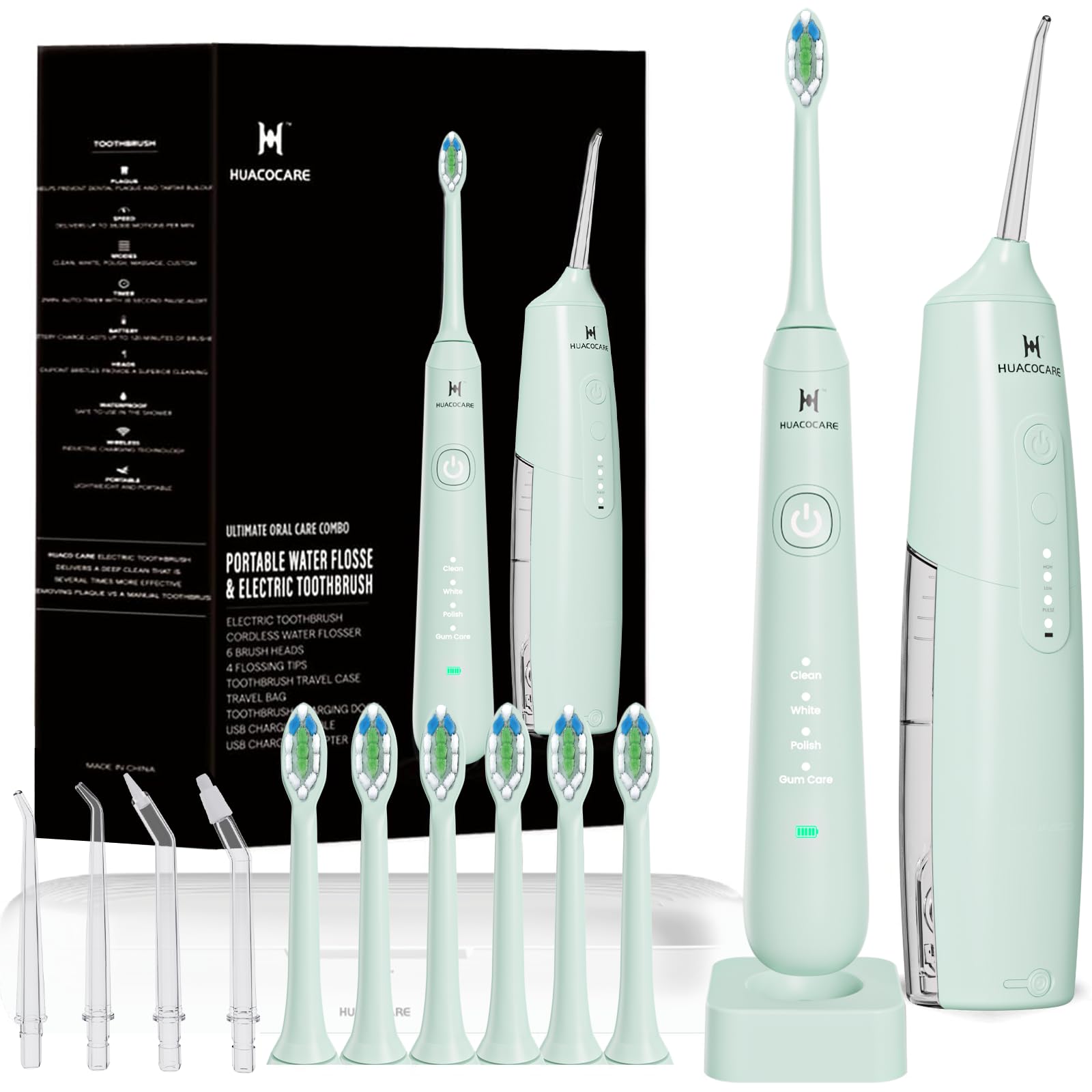 Photo 1 of 2-1 Oral Clean Kit- Water Dental flosser & Electric Toothbrush Combo- Brushing & Flossing- for Teeth Cleaning and Gum Health (Light Green)