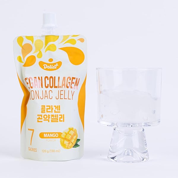 DELIEF VEGAN COLLAGEN KONJAC JELLY (MANGO FLAVOR) 120G X 10 PACKS – LOW-CALORIE FRUIT GEL SNACK, GLUTEN-FREE, PLANT-BASED, 7 KCAL PER POUCH