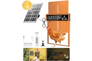 Asfrost Automatic Chicken Coop Door Solar Powered Automatic Chicken Door with Timer & Light Sensor, Anti-Pinch, Durable Aluminum Auto Chicken Door, Charge with 7W Solar Panel & USB - Orange