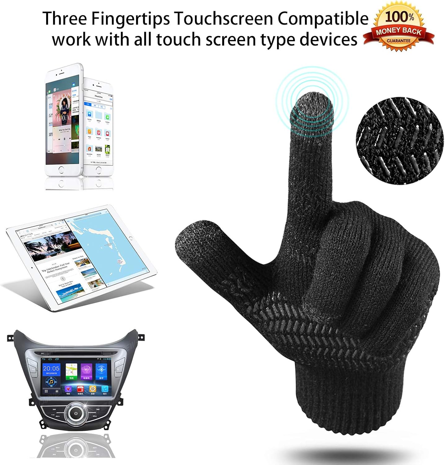 3 Pcs Warm Winter Knit Hat Scarf and Glove Set for Men Women Tech Touchscreen Gloves Black at  Men’s Clothing store