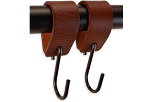 Brute Strength - Multifunctional Leather S-Hooks - Cognac - 2 Pieces - S Shaped Hooks - Coat Hook - Leather Hooks - Leather s Hooks - Black s Hooks - Kitchen Hooks