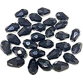 40pcs 10x15mm Crystal Glass Teardrop Beads Faceted Vertical Hole Shape Loose Spacer Beads for Jewelry Making DIY Bracelet Necklace Sewing Crafts Decoration(Black)