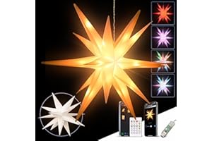 LPHIANX 17" Lighted Moravian Star, Moravian Star Tree Topper, Foldable Christmas Topper Star with USB-A Port, DIY Colour Changing with Smart App, Music Sync, Timer, Christmas Hanging Lighted Stars