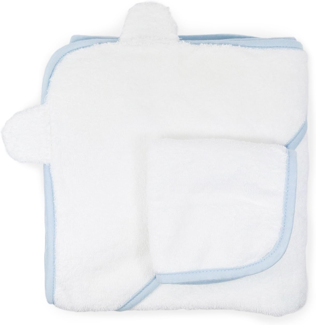 Cute New York Pure Cotton Baby Hooded Towel and Washcloth Set (White/Blue)