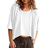 Tankaneo Womens Oversized T-Shirts Cropped Summer Casual Short Sleeve Loose Fit Tee Tops
