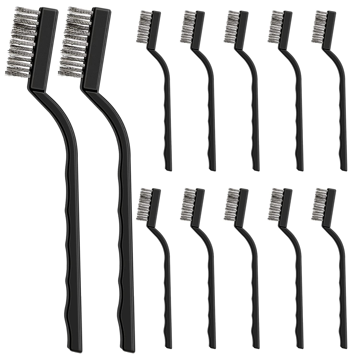 12 Pcs Wire Brush Set Plastic Handles Stainless Wire Brush for Cleaning Rust, Metal Work Pieces, Welding Slag and Rust, Greasy Dirt (Black)