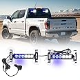 Tiannor 2X 6.1 inch Emergency Strobe Lights Blue White 12 LED Hazard Warning Flashing Safety Dash Front/Rear Windshield Lights Grill Surface Mount for Police Firefighter Ambulance Vehicles Trucks