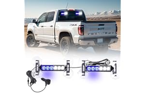 Tiannor 2X 6.1 inch Emergency Strobe Lights Blue White 12 LED Hazard Warning Flashing Safety Dash Front/Rear Windshield Lights Grill Surface Mount for Police Firefighter Ambulance Vehicles Trucks
