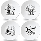 4 Set 10 Inch Halloween Gothic Plates Melamine Halloween Dinnerware Set Reusable Skull Candle Bat Tombstone Crow Melamine Plate Dishwasher for Toddlers Creatively Drop Resistant Cute Plastic Dish