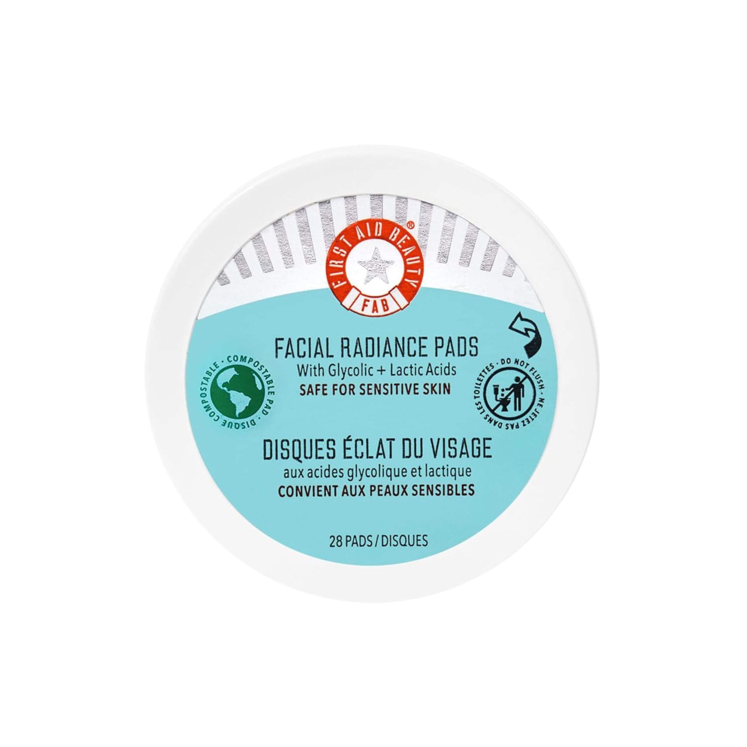 First Aid Beauty Facial Radiance Pads – Daily Exfoliating Pads with AHA (Glycolic + Lactic Acids) that Help Tone & Brighten Skin – Compostable for Daily Use, 28