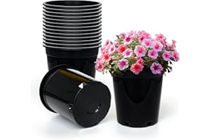 1.5 Gallon Plastic Nursery Pots, 7.5 Inch Round Plant Pots with Drainage Holes, 15 Pack Flower Pots for Outdoor Indoor Plants