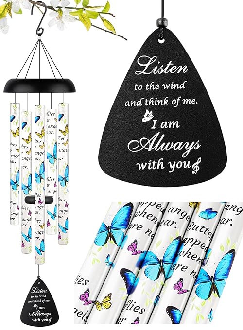 Memorial Wind Chimes Sympathy Gift - Windchimes in Loving Memory of Loved One, Bereavement Gifts for Loss of Mom/Dad, Condolences Grief Remembrance Funeral Grieving, Butterfly