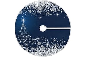 ATTX Winter Blue Snowflakes Tree Skirt Home Decoration Large Round Tree Skirt 47.2 Inches