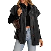 Tanakneo Womens Oversized Fleece Vest Sleeveless Fuzzy Sherpa Jacket Trendy Casual Button Down Warm Vests Outerwear