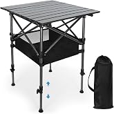 CAPASTEC 19.7"L x 20.9"W Folding Camping Table with Adjustable Height Black | 19.69&rdquo;-31.5&ldquo; Adjustable Height Portable Table for Camping Outdoor Party