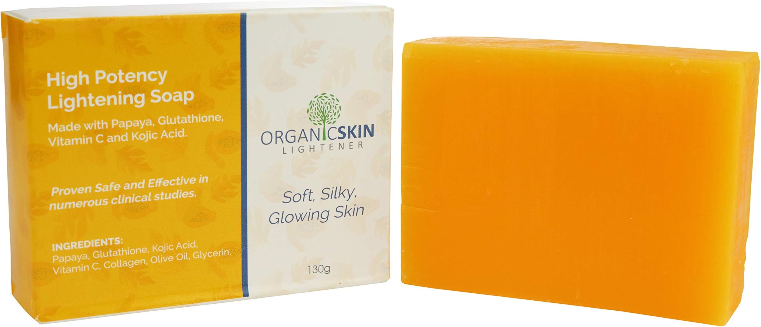 Organic Skin Lightener – High Potency Lightening Soap made with Vitamin C, Papaya, Glutathione and Kojic Acid - for Discoloration on Face, Neck, and Body (1 Pack)
