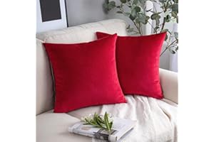 Phantoscope Pack of 2 Christmas Velvet Decorative Throw Pillow Covers Soft Solid Square Xmas Cushion Case for Couch Wine Red 18 x 18 inches 45 x 45 cm