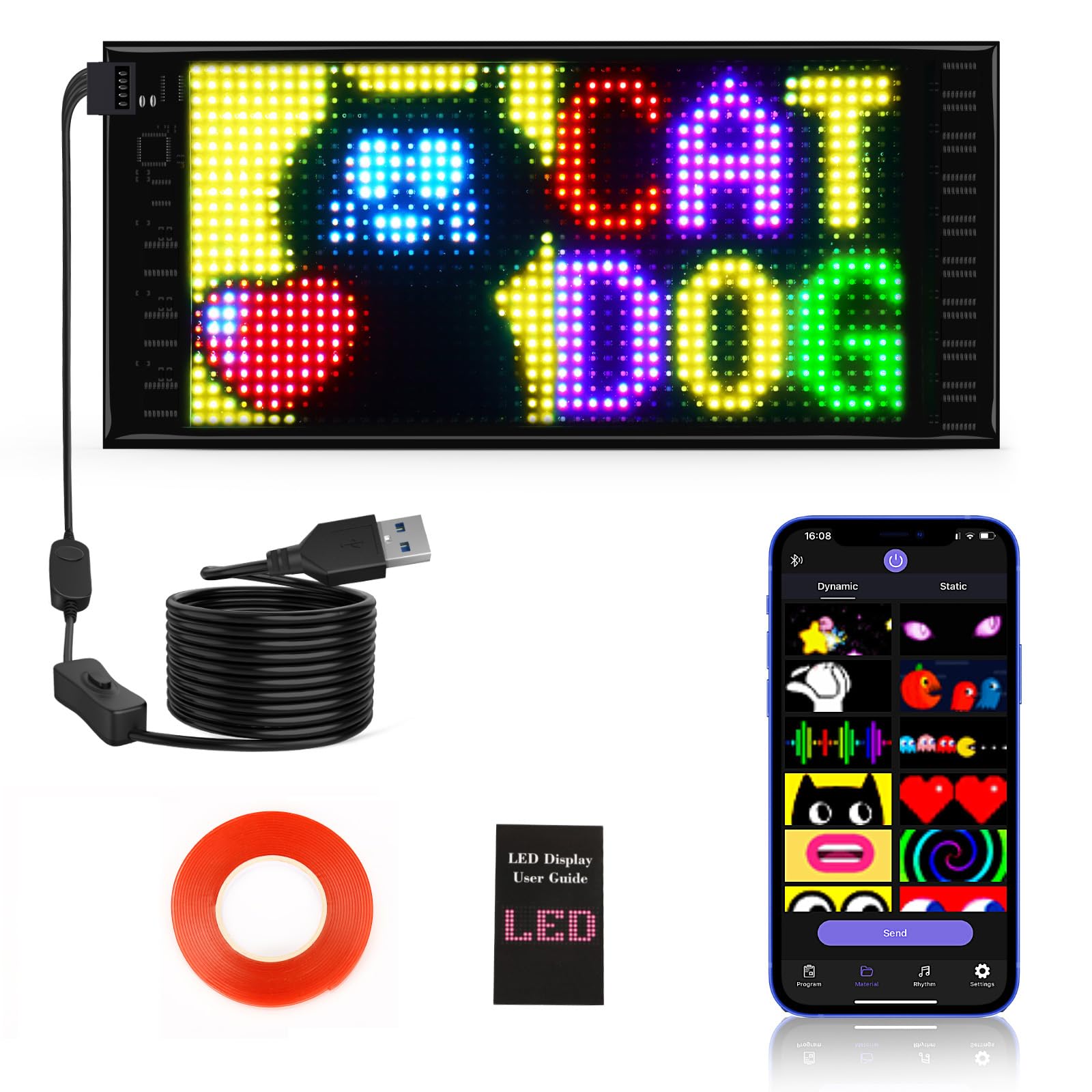 Qnoavve Double Row Scrolling LED Sign, 10.6" x 4.7" Flexible USB 5V/2A Bluetooth APP Control Programmable led-Sign Custom Text Animation Digital Display Matrix Panel Message Board — image 1