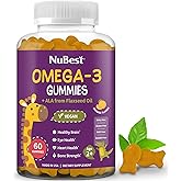 NuBest Omega 3 Gummies for Kids & Teens with Flaxseed Oil | Supports Brain Growth, Mental Clarity, Focus, and Eye Health | No Added Sugar | Orange Flavor | 60 Premium Vegan Gummies | 1 Month Supply