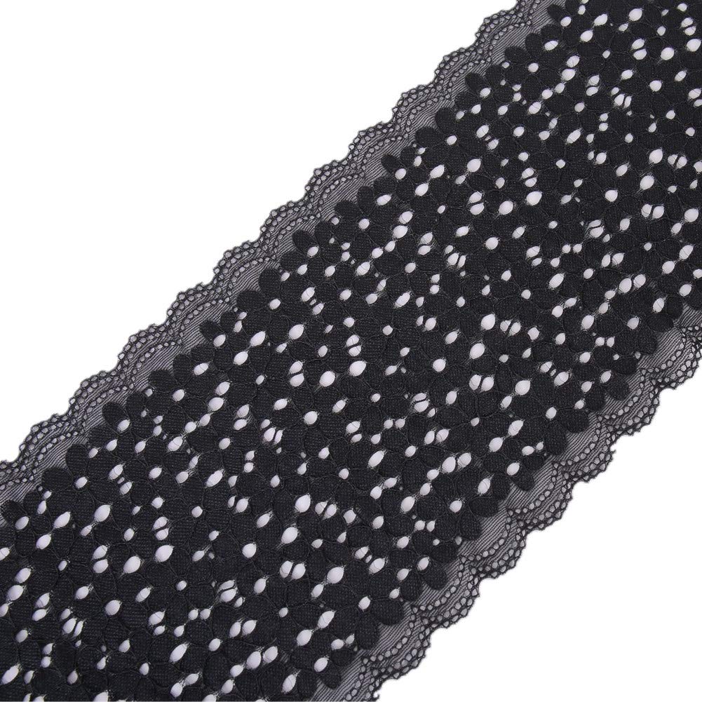 5 Yards Forget-me-not Floral Lace Ribbon Stretchy Embroidered Tulle Lace Trimming Fabric Width 18cm for Hair Accessories Sewing Crafts Wedding Party Decorations(Black)