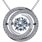 Central Diamond Center Circle Swirl Dancing Gemstone Dangle Earrings or Necklace in Sterling Silver w/Pure Brilliance Zirconia