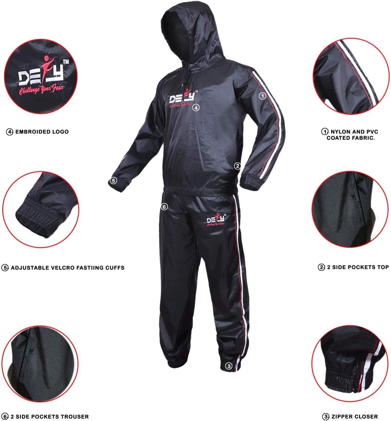 DEFY Heavy Duty Sweat Suit Sauna Exercise Gym Suit Fitness, Weight Loss, Anti-Rip, with Hood : Sports & Outdoors