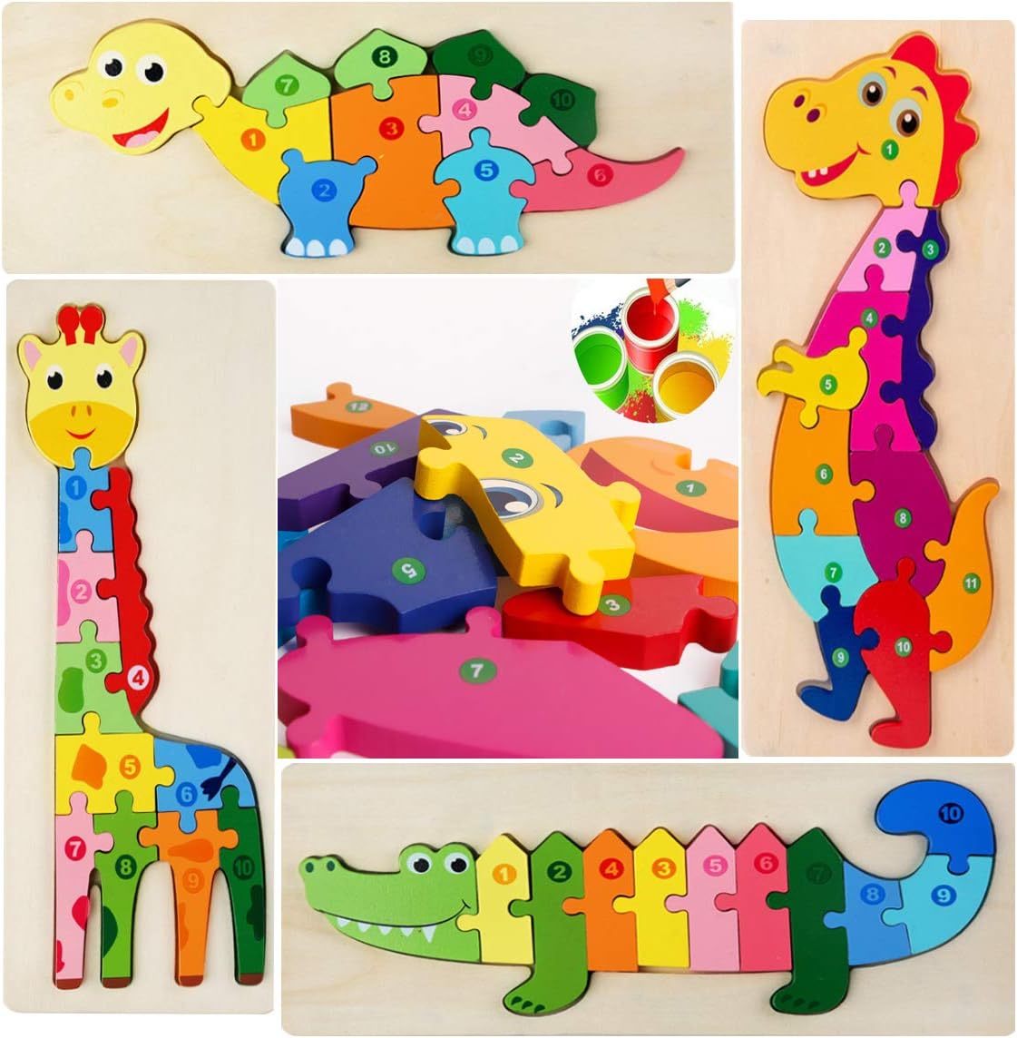 Wooden Puzzles for Toddlers, Preschool Early Educational Toys Puzzles, 4 Pcs Animals Pegged Family Games Set for Kids Boys and Girls 2 3 4 5 6 Years Old: Toys & Games