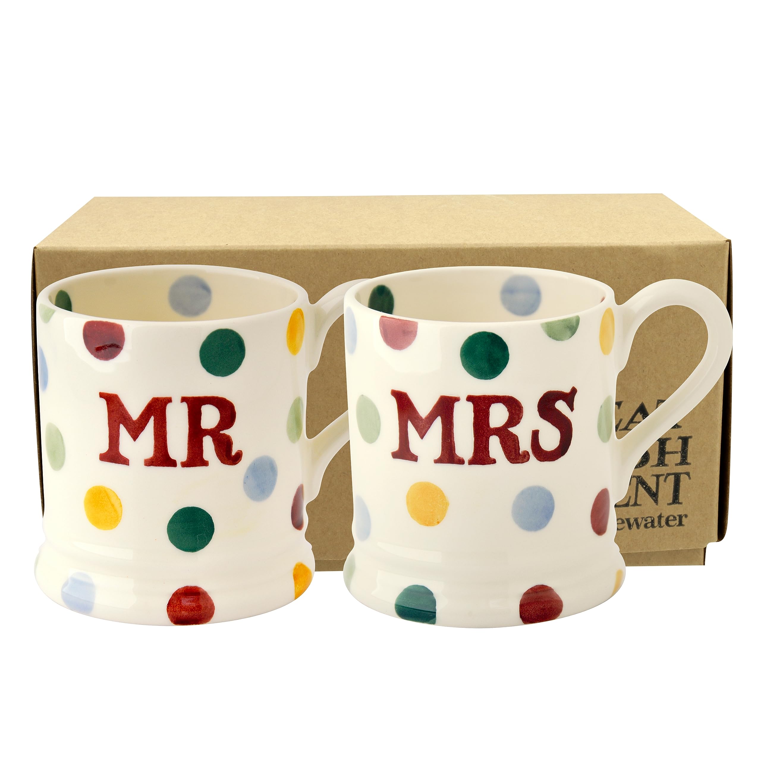 Emma Bridgewater Mr & Mrs Mug Set of 2, Large 1/2 Pint Stoneware Ceramic Coffee Mugs - Wedding, Engagement Gift Ideas for Couples