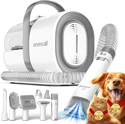 oneisall Dog Vacuum Brush 7 in 1 Pro Pet Grooming Kit 99% Hair Remover