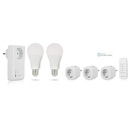 Smartwares SH4-99953 SmartHome Basic WLAN Funkzentrale + 3X Mini-Steckdosen und 2 Funk-Leuchtmittel (Alexa kompatibel), erwei