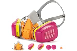 RANKSING 6200 Reusable Half Face Shield Cover with Filters for Dust,Fumes,Asbestos,Orange & Pink,Medium