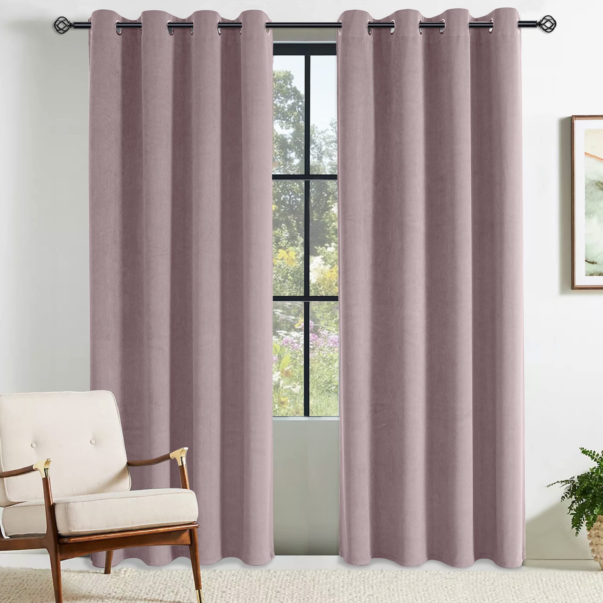CUCRAF Girls Curtains Pale Pink 2 Panels 46" W x 72" L Ring Top Blackout Velvet Eyelet Thermal Insulated Soundproof Curtian for Living Room & Baby Room