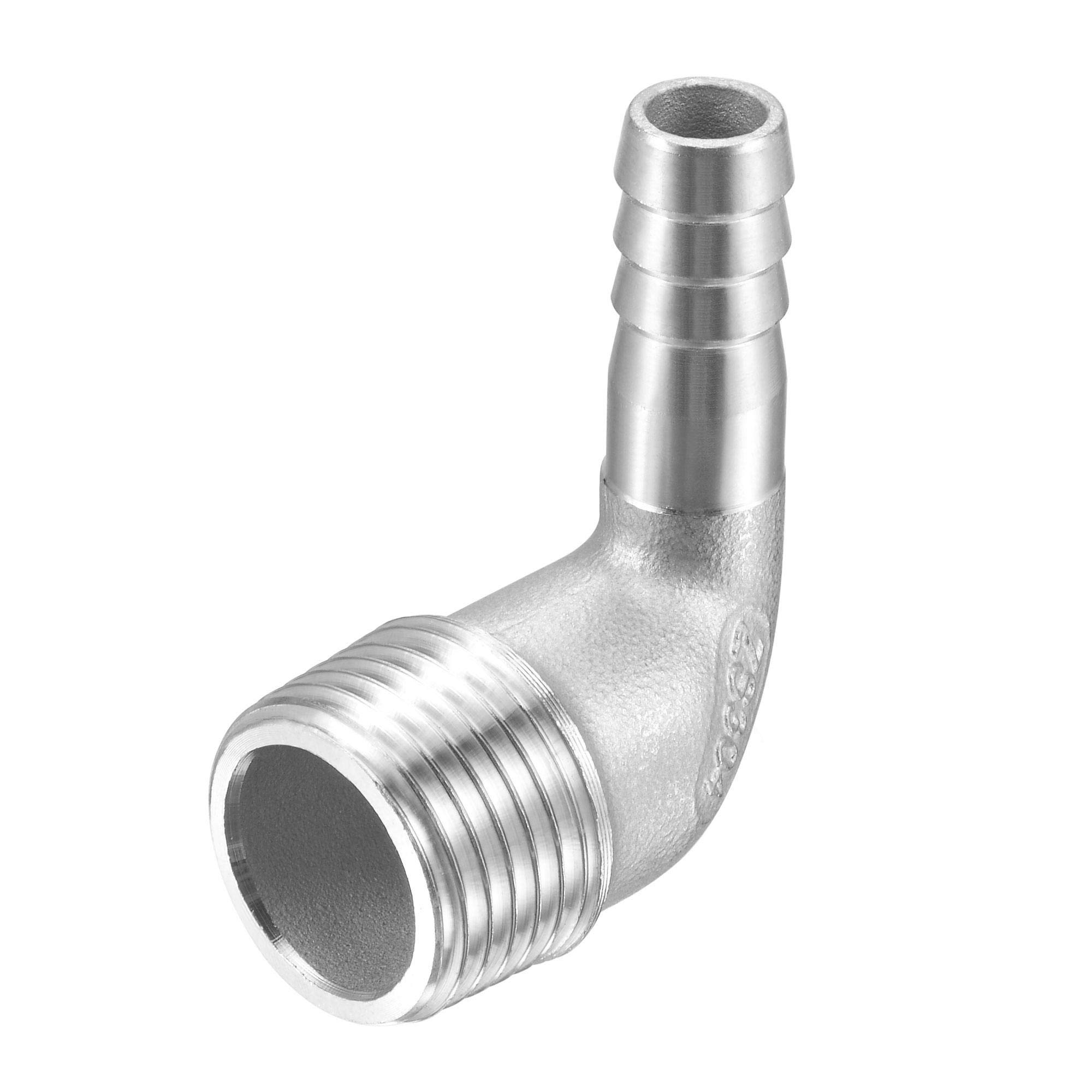 sourcing map 304 Stainless Steel Hose Barb Fitting Elbow, 10mm Barbed x G1/2 Male Pipe Connector Adapter for Water Fuel Air
