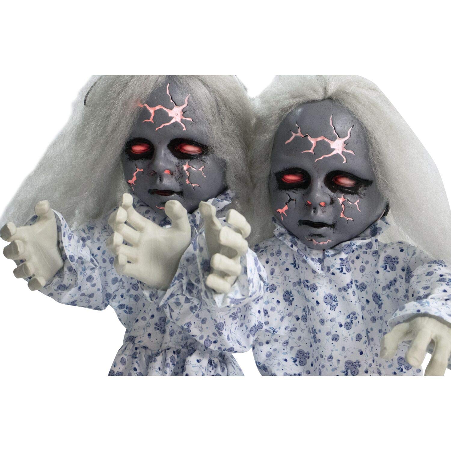 Haunted Hill Farm HHFJTWINS-1LSA Haunted Hill 33 in. Groundbreaker Animotronic Zombie Twins, Indoor/Outdoor Halloween Decoration, Multi